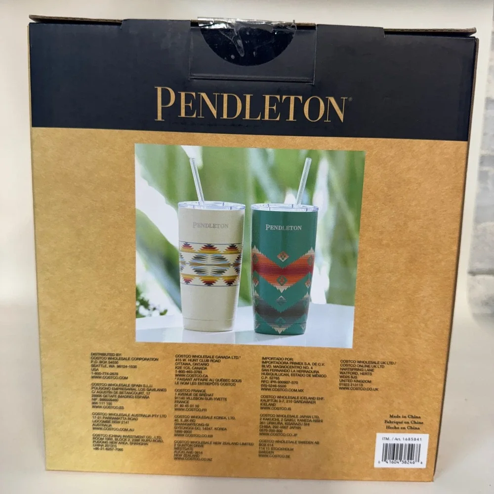 Pendleton 20oz Stainless Steel Tumbler Set 2 Pack Insulated with Straws 1685841